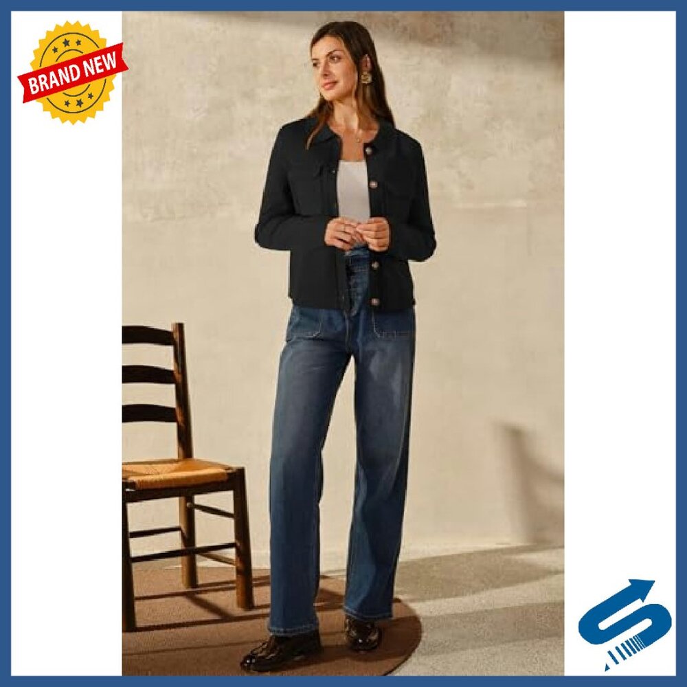 Wool Blend Cropped Shacket Jacket Button Down Cas… - image 6